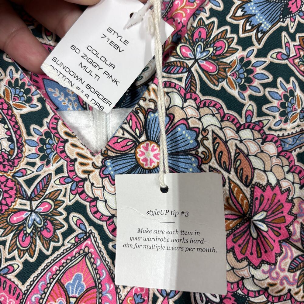 French Connection 10 Sundown Border Sheath Dress Pink Cotton Paisley Sleeveless - Picture 8 of 10